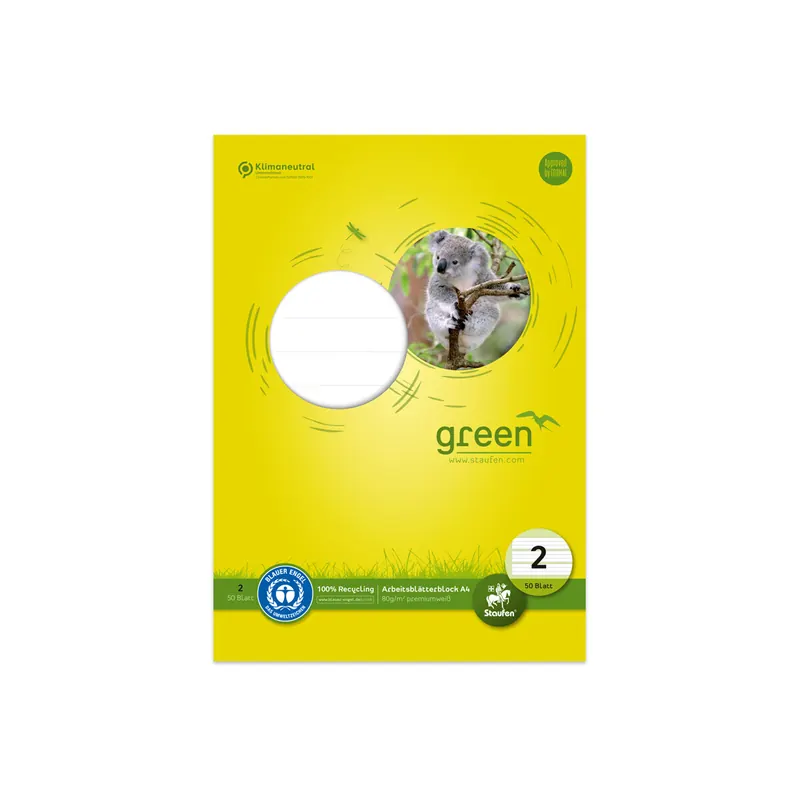 Arbeitsblätterblock Staufen green paper 040745002 - A4 210 x 297 mm liniert Lineatur02 vier Linien 4 mm 50 Blatt Recyclingpapier Blauer Engel 80 g/m²