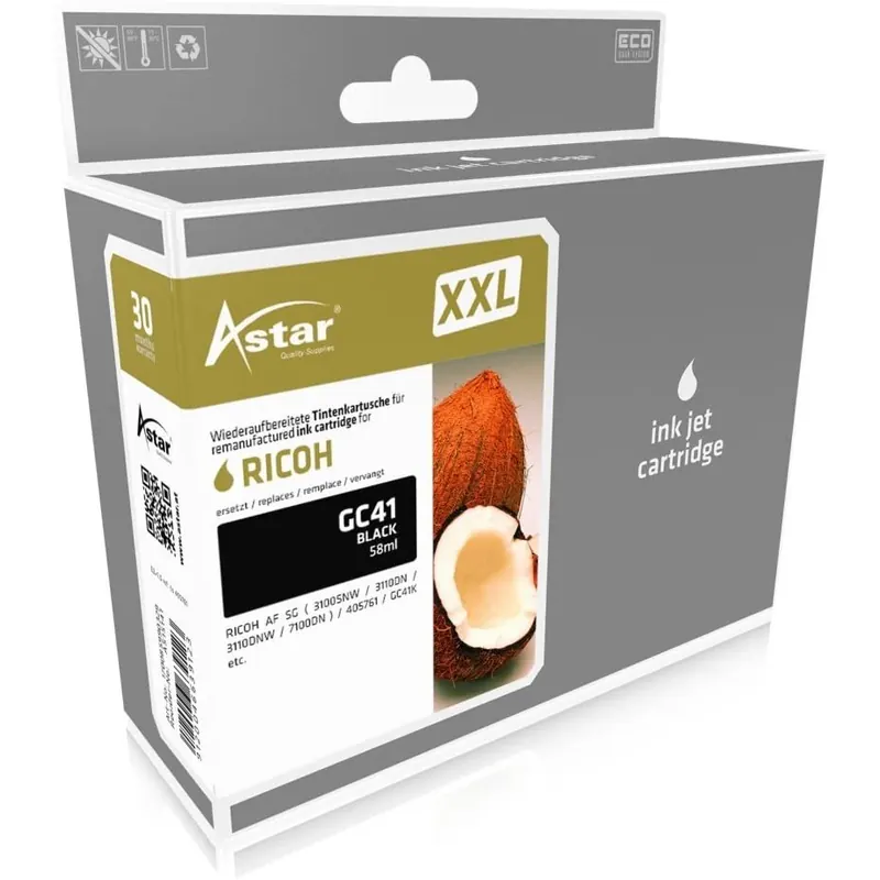 ASTAR AS15141 Tintenpatrone kompatibel mit RICOH GC41 ( 405761 ) 3750 Seiten, Schwarz, XXL (50% Mehrleistung)