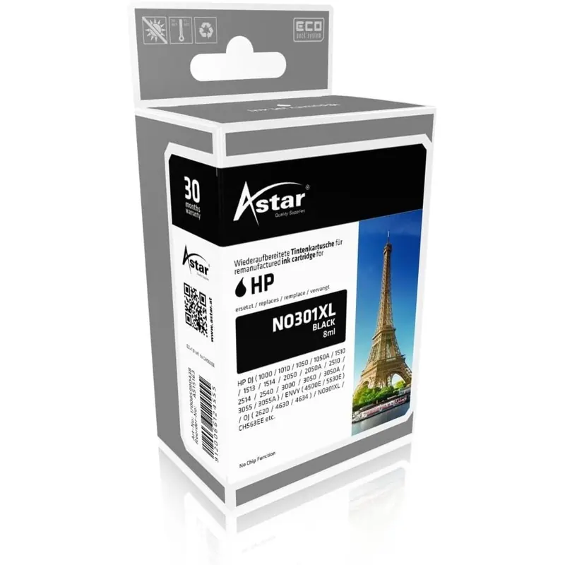 Astar AS15163 Tintenpatrone kompatibel mit HP Nr. 301XL 480 Seiten, schwarz