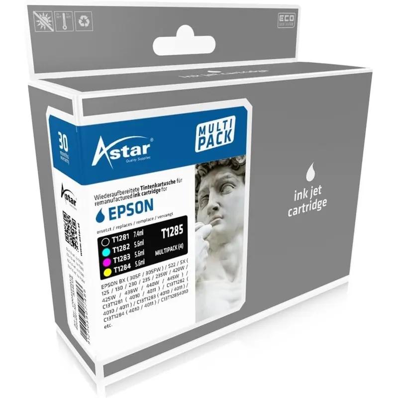 ASTAR AS46128 Tintenpatrone kompatibel zu EPSON BX305F ( T128(1/2/3/4) 1x7 ml (Schwarz), 3x6 ml (Cyan, Magenta, Gelb)