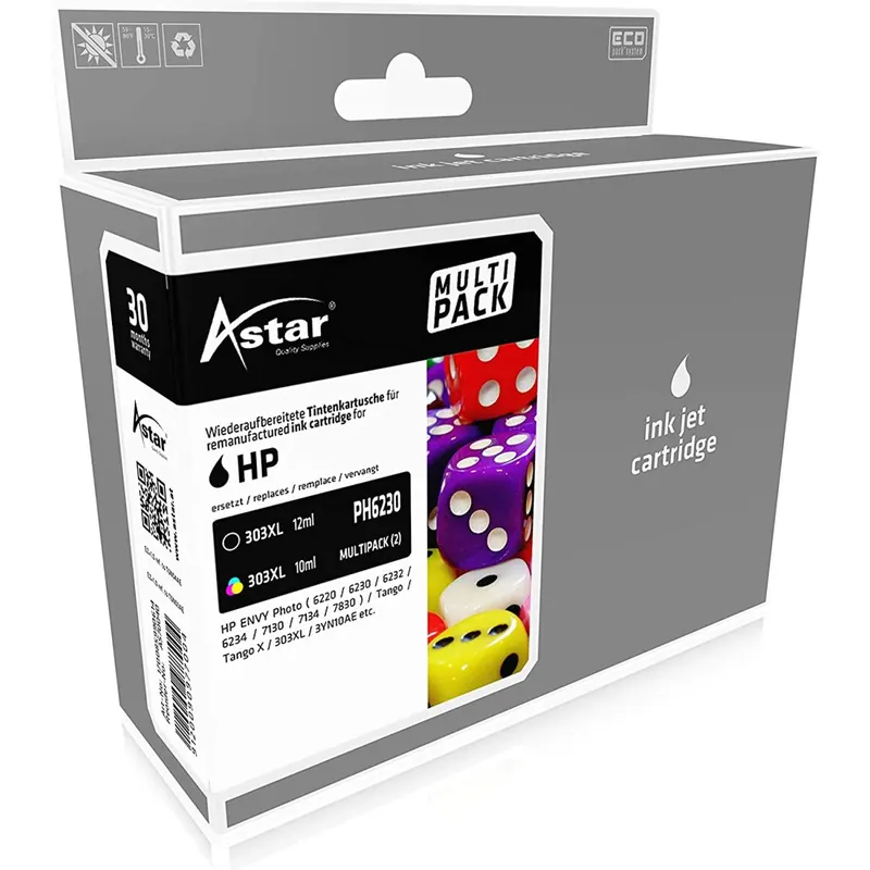 Astar AS70040 passend für HP PH6230 Tinte (2) schwarz + farbig kompatibel zu 303XL 3YN10AE 1x 12 ml / 1x 10 ml