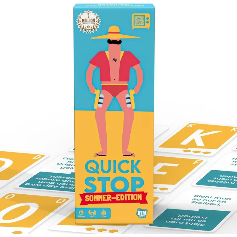 ATM Gaming Quickstop Sommer Edition  Lustiges Buchstaben Kartenspiel für Familie, Jugendliche & Erwachsene  2 bis 7 Spieler  Reisespiel ab 10 Jahren  Schnell, Einfach & Verrückt
