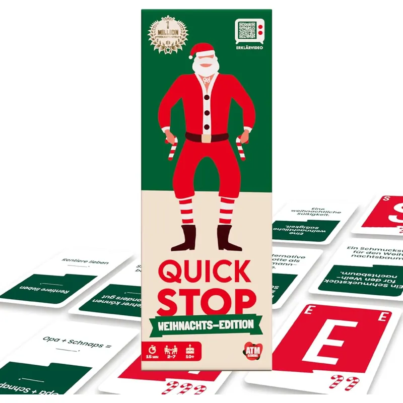 ATM Gaming Quickstop - Weihnachtsedition - Das Buchstaben-Duell - Kartenspiel für Jugendliche und Erwachsene - Schnell und Verrückt - 2 bis 7 Spieler - Kartenspiel ab 10 Jahren - Familienspiel