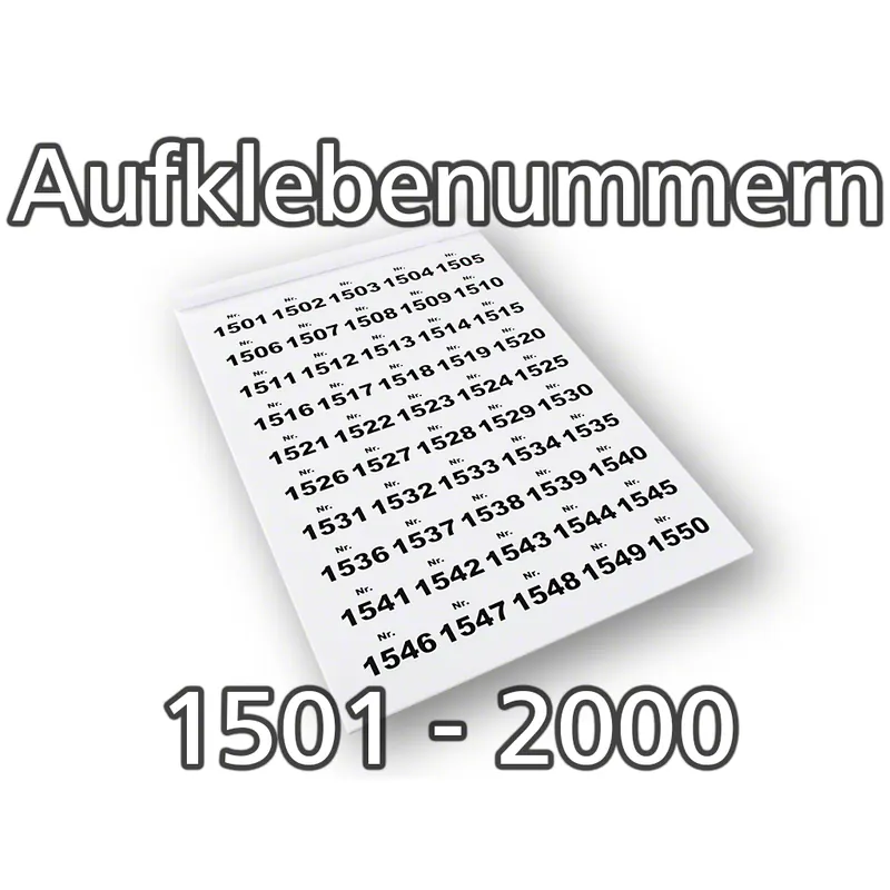 Aufklebenummern selbstklebend, ablösbar, 1501-2000
