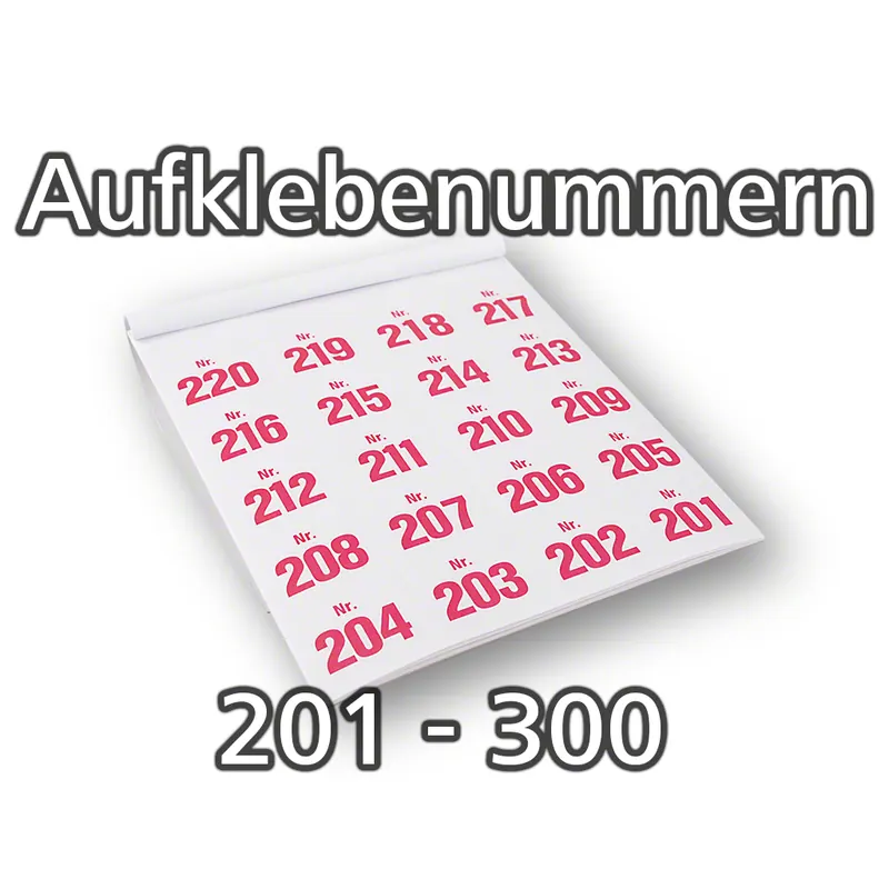 Aufklebenummern selbstklebend, ablösbar, 201-300