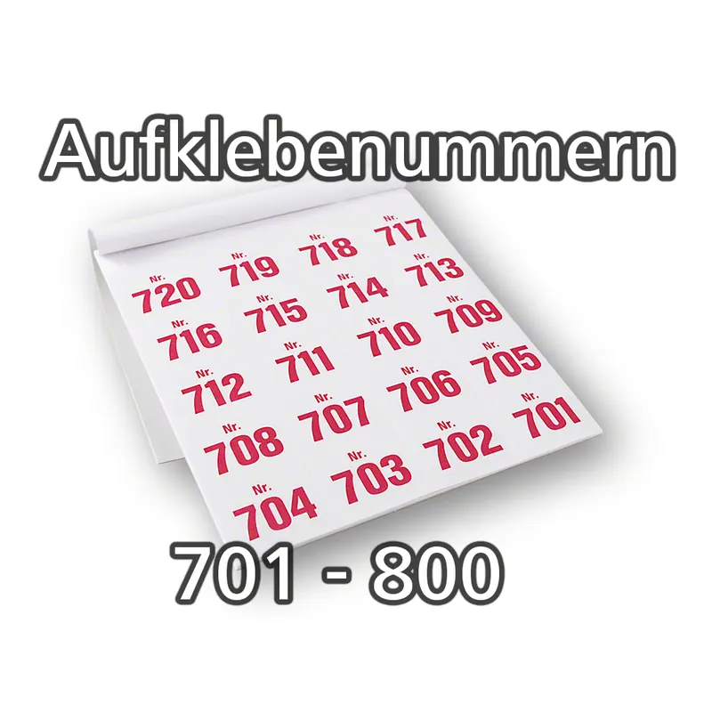 Aufklebenummern selbstklebend, ablösbar, 701-800