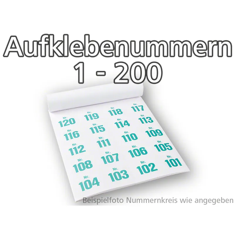 Aufklebenummern selbstklebend, ablösbar, Set 1-200