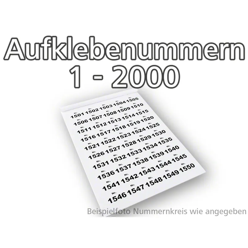 Aufklebenummern selbstklebend, ablösbar, Set 1-2000