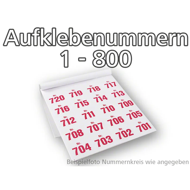 Aufklebenummern selbstklebend, ablösbar, Set 1-800