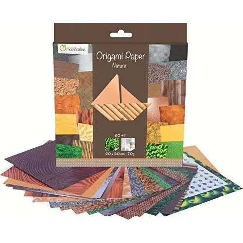 Avenue Mandarine 52503MD Origami color Papier (quadratisch, 20 x 20 cm, mit Faltanleitung, 60 verschiedenen Blätter und 1 Blatt mit Augenset, Natur), Mittel