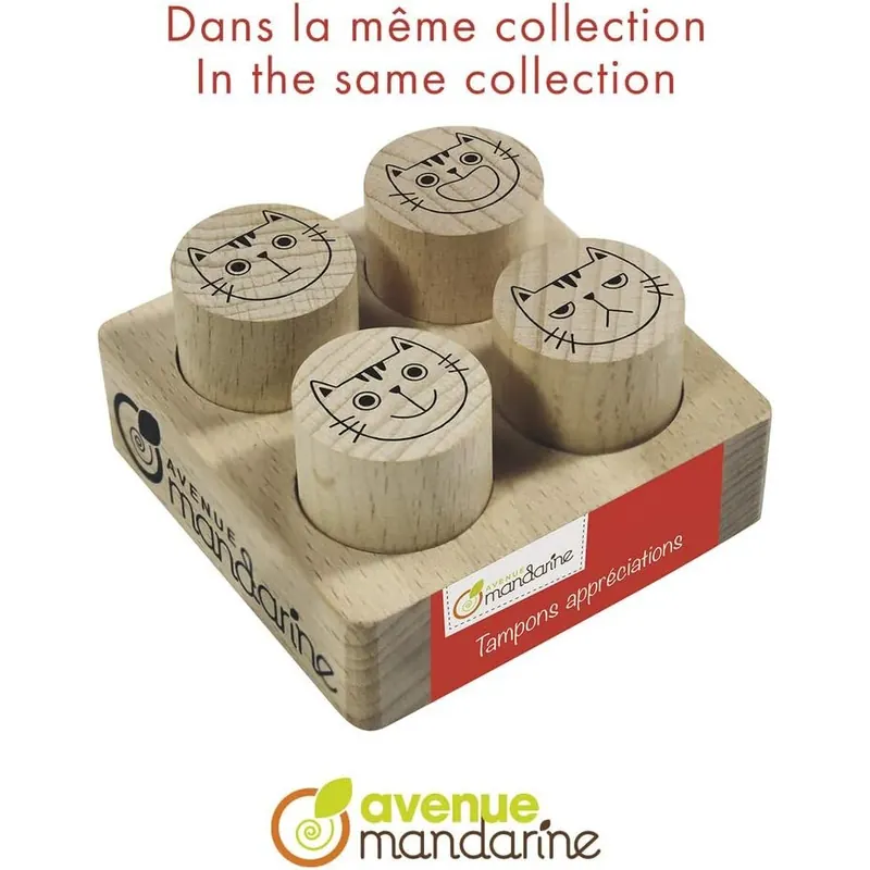 Avenue Mandarine CO157C - Set mit 4 Stempeln (ohne Stempelkissen), damit können Eltern und Lehrer die Arbeit der Kinder mit witzigen Sprüchen oder Motiven bewerten, auf Französisch, 1 Set