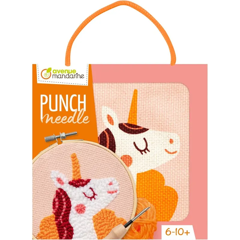 Avenue Mandarine - Ein Stickbild Punch Needle, Kreuzstich-Set für Kinder – ab 6 Jahren – Einhorn zum Nähen Stoff 18 x 18 cm, Nadel Punch Needle, Nadel aus Kunststoff, Anleitung – KC150C