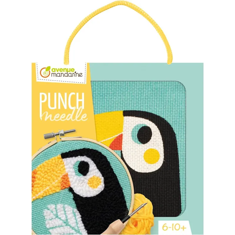 Avenue Mandarine - Ein Stickbild Punch Needle, Kreuzstich-Set für Kinder – ab 6 Jahren – Tukan zum Nähen Stoff 18 x 18 cm, Nadel Punch Needle, Nadel aus Kunststoff, Anleitung – KC152C