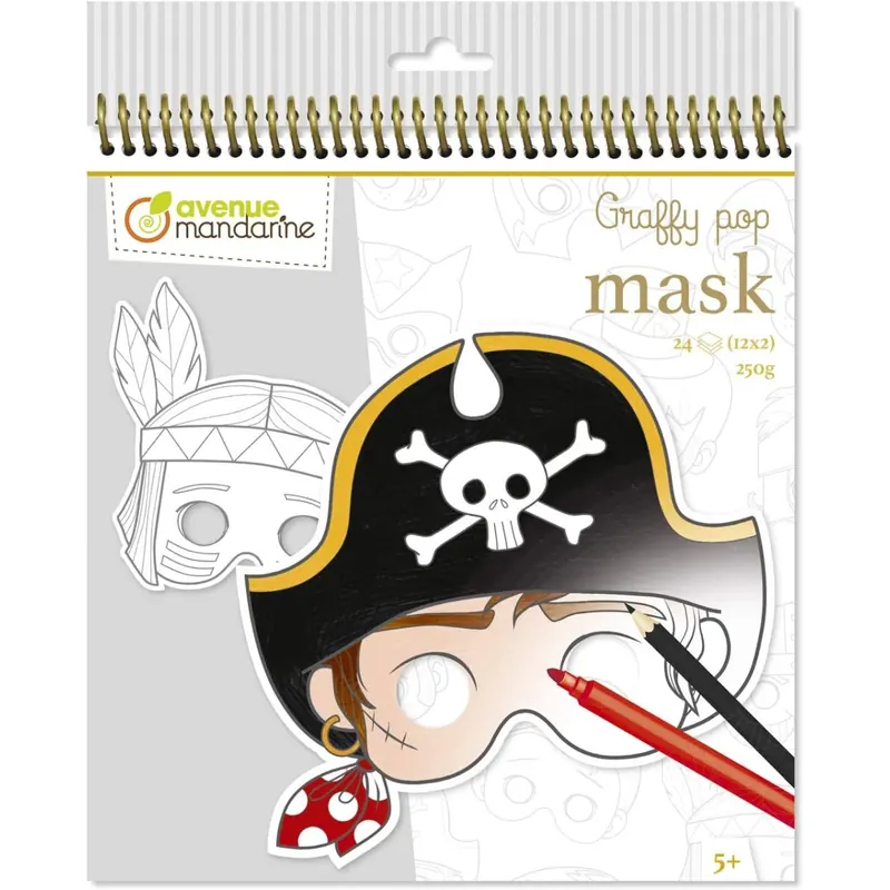 Avenue Mandarine GY022O Malbuch Graffy pop mit vorgestanzten Masken zum Ausmalen, 250g Zeichenpapier gedruckt, 24 Blatt, 12 verschiedene Motive x 2, geeignet für Kinder ab 5 Jahren, 1 Stück, Blau