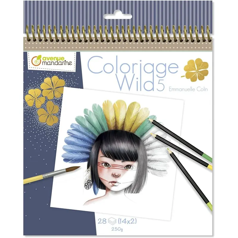 Avenue Mandarine GY120C - Sammelmalbuch Wild, 5. Edition, aus Zeichenpapier 250g, mit mikroperforierten Blättern, 28 Blatt (14 Zeichnungen x 29, ideal für Kinder ab 5 Jahren, 1 Stück