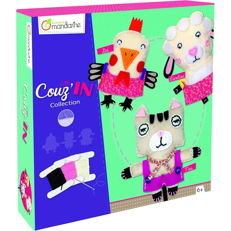 Avenue Mandarine KC014O Kreativboxen Couz'In Kollektion, vorgelochte Fellelemente x3, Band, 3 Gebrauchsanleitungen, Tiere aus dem Bauernhof, 1 Pack