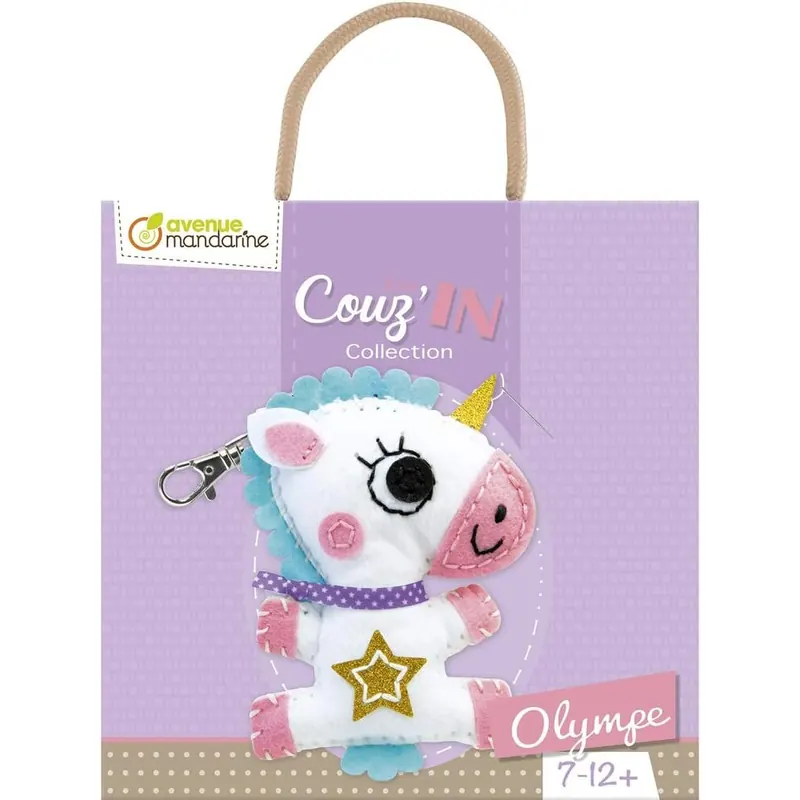 Avenue Mandarine KC089C Set Mini Couz'in, mit Löchern Versehene Wollfilzelemente, Selbstklebende Wollfilzelemente, Füllwatte, Nadel aus Kunststoff, Nähgarn, 1 Set, Olympe