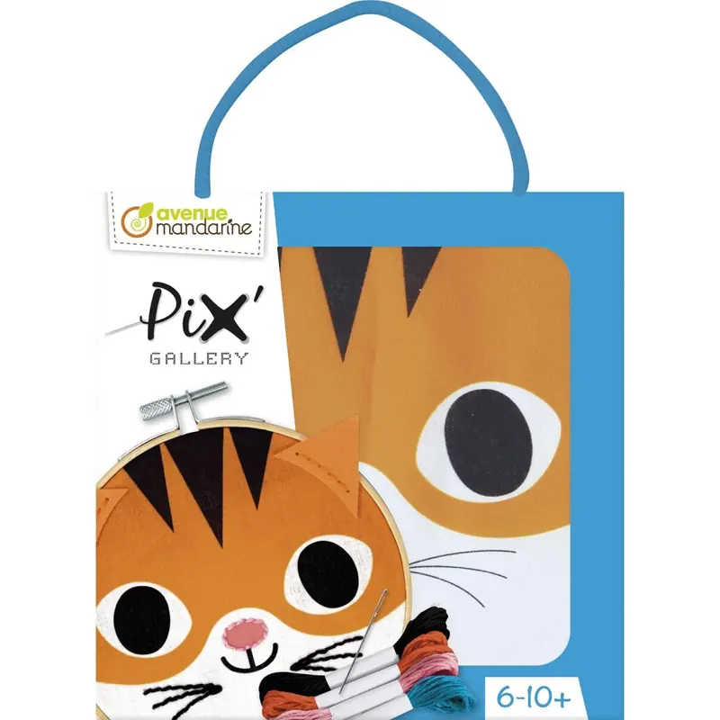 Avenue Mandarine KC118C - Kreativset Pix Gallery, kleines Tambourin 13x13cm zum Sticken und Nähen, ideal ab 6 Jahren, Katze, 1 Set