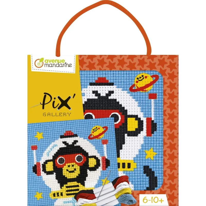 Avenue Mandarine KC121C - Kreativset Pix Gallery, kleines Tambourin 13x13cm zum Sticken und Nähen, ideal ab 6 Jahren, Kosmonaut, 1 Set