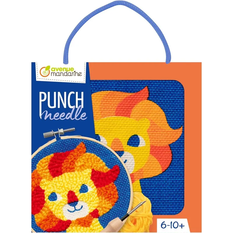Avenue Mandarine KC163C - Stanznadel Stickbrett, Kinder Kreuzstich Kit - ab 6 Jahren - Löwe Nähstoff 18 x 18 cm, Stanznadel Plastiknadel, Anleitung