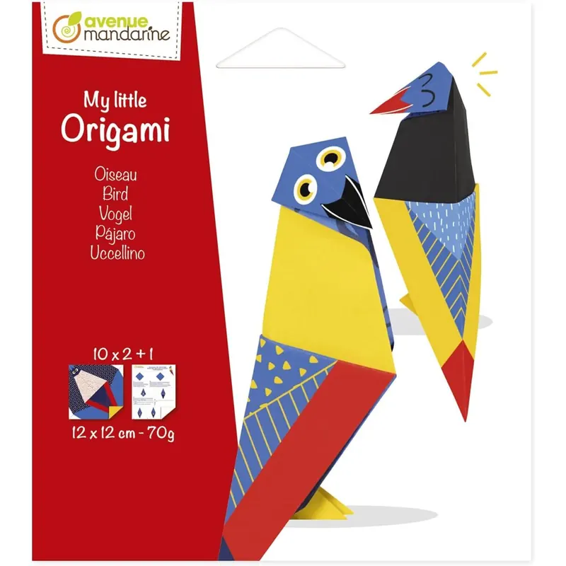 Avenue Mandarine OR516C - Kreativset My little Origami, 12 x 12 cm, 20 Blatt, 70g, Vogel, 1 Set