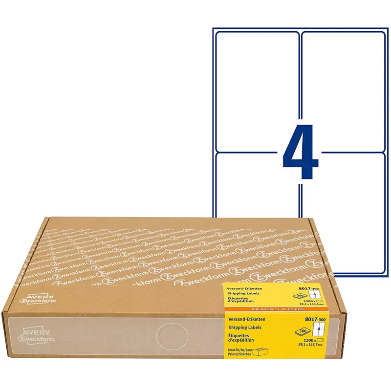 AVERY Zweckform 1.200 Versandetiketten Art. 8017 (99,1x143,5mm (A6) Adressetiketten selbstklebend für DHL und Hermes, Versandaufkleber, 3483, 300 Blatt, für alle Drucker)