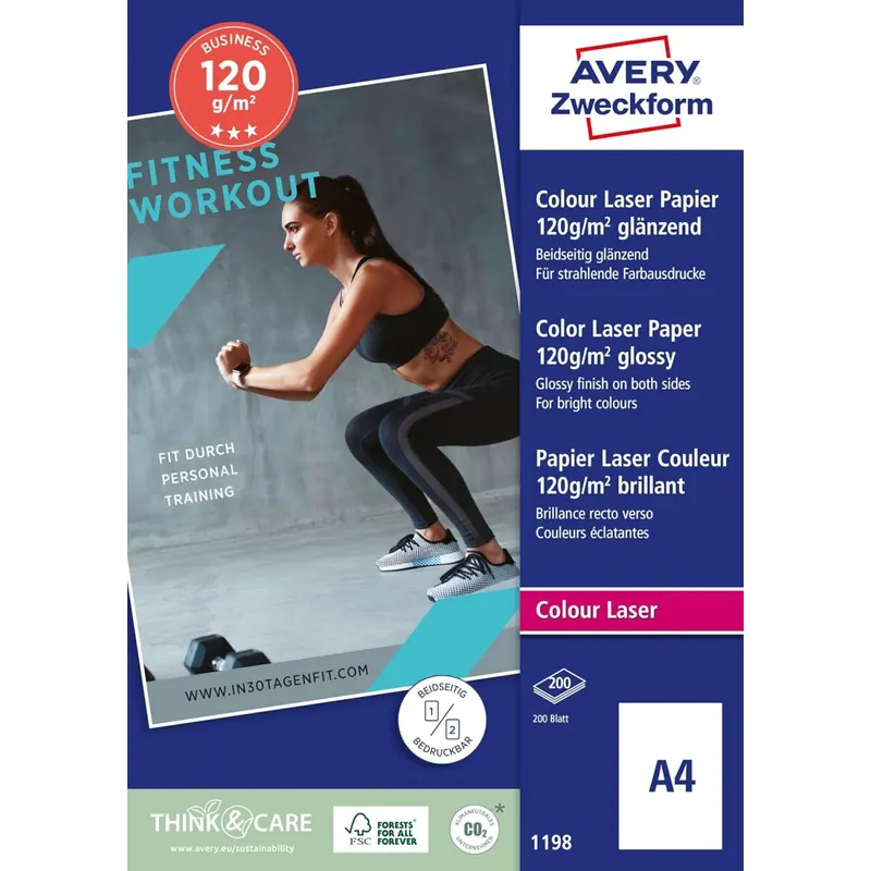 AVERY Zweckform 1198 Superior Colour Laser Papier (A4, beidseitig beschichtet, glänzend, 120 g/m², 200 Blatt)