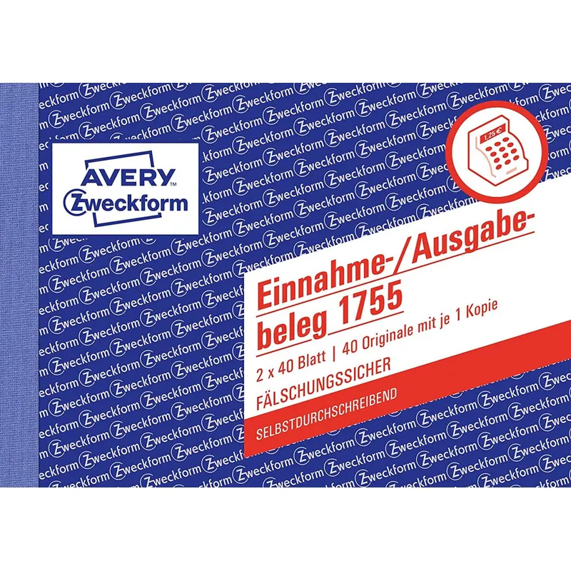 AVERY Zweckform 1755 Einnahme-/Ausgabebeleg (A6 quer, selbstdurchschreibend, von Rechtsexperten geprüft, für Deutschland zur ordnungsgemäßen, kostengünstigen Buchführung, 2x40 Blatt) weiß/gelb