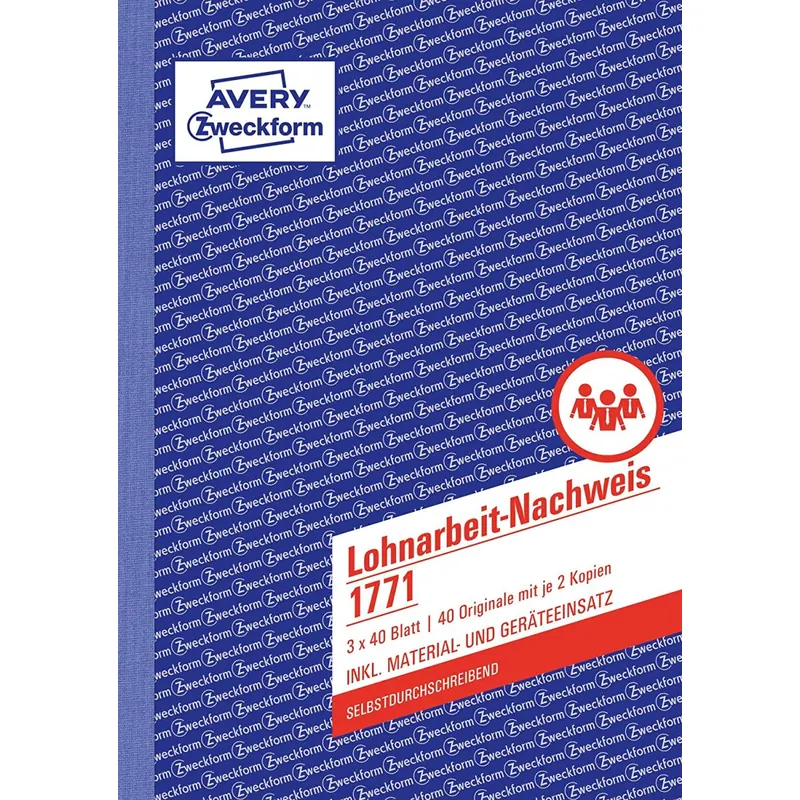 AVERY Zweckform 1771 Lohnarbeit-Nachweis (A5, selbstdurchschreibend, für Deutschland u. Österreich, von Rechtsexperten geprüft und Finanzamt anerkannt, zur Stundenerfassung, 3x40 Blatt) weiß/gelb/rosa