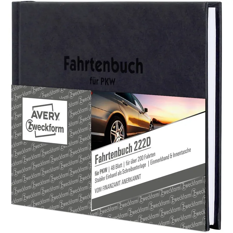 AVERY Zweckform 222D Fahrtenbuch (für PKW, Hardcover vom Finanzamt anerkannt, A6 quer, 96 Seiten insgesamt 235 Fahrten, mehr Platz pro Eintrag, für Deutschland und Österreich)