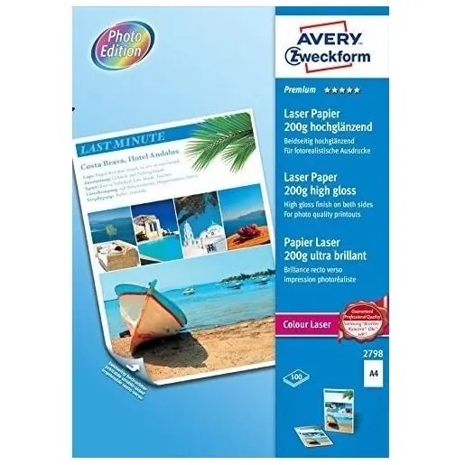 AVERY Zweckform 2798 Premium Colour Laser Papier (A4, beidseitig beschichtet, Seidenglanz, 200 g/m², 100 Blatt)