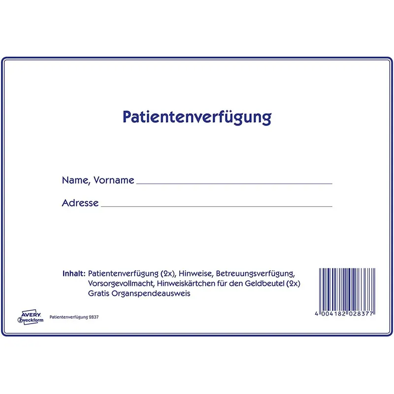 AVERY Zweckform 2837 Patientenverfügung Set (Patientenverfügung, Betreuungsverfügung, Vorsorgevollmacht) 1 Set