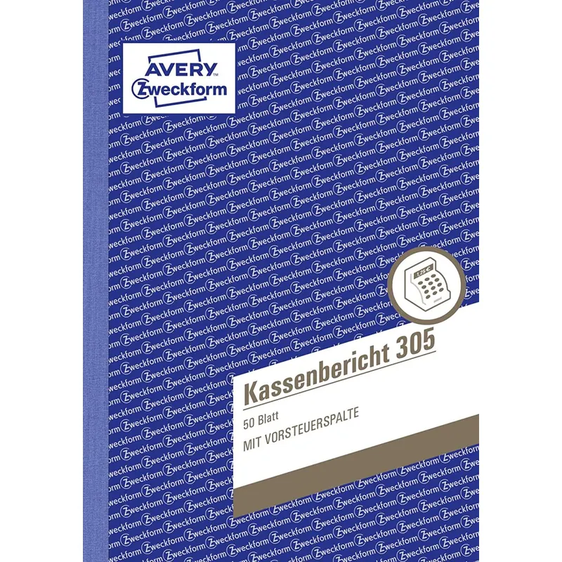 AVERY Zweckform 305 Kassenbericht (A5, mikroperforiert, von Rechtsexperten geprüft, für Deutschland und Österreich zur ordnungsgemäßen, kostengünstigen Buchführung, 50 Blatt) weiß