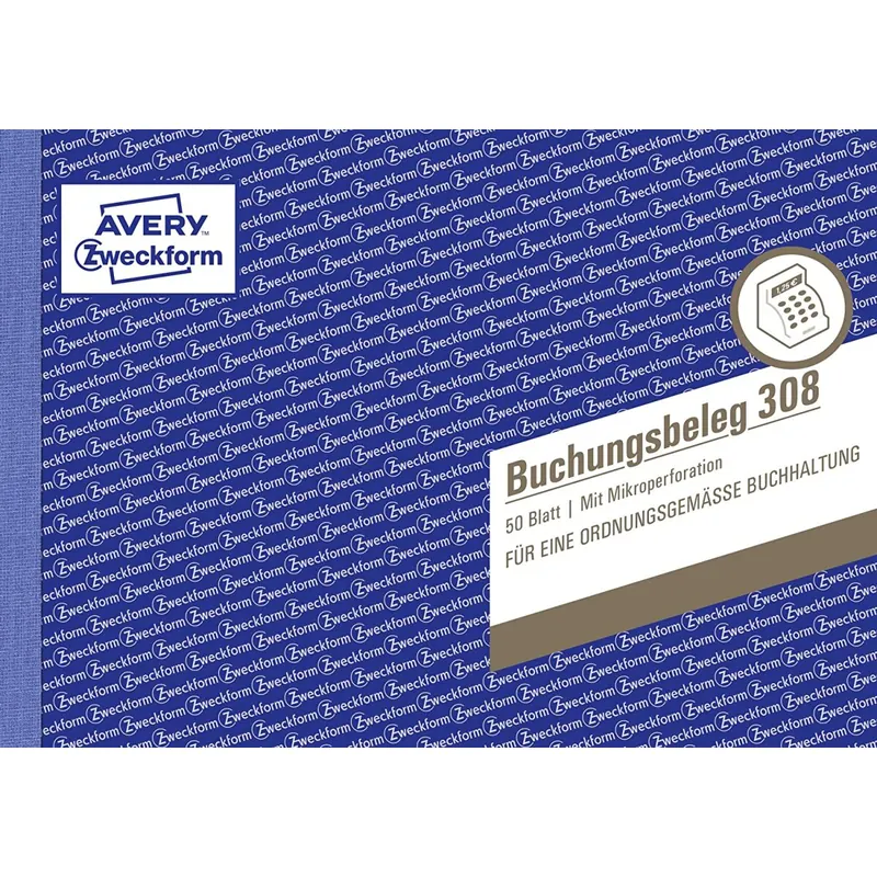 AVERY Zweckform 308 Buchungsbeleg (A5quer, mikroperforiert, von Rechtsexperten geprüft, für Deutschland zur lückenlosen Buchhaltung, mit T-Konto, Buchungstext inkl. Unterschriftenzeile, 50Blatt) weiß