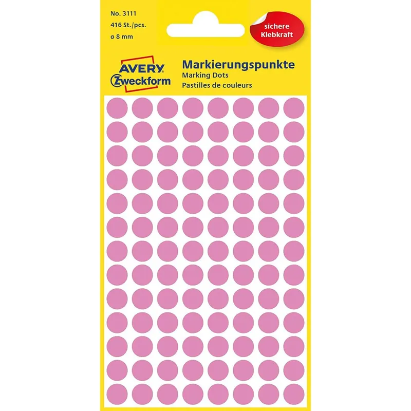 AVERY Zweckform 3111 Selbstklebende Markierungspunkte, Rosé (Ø 8 mm; 416 Klebepunkte auf 4 Bogen; Runde Aufkleber für Kalender, Planer und zum Basteln) Papier, matt