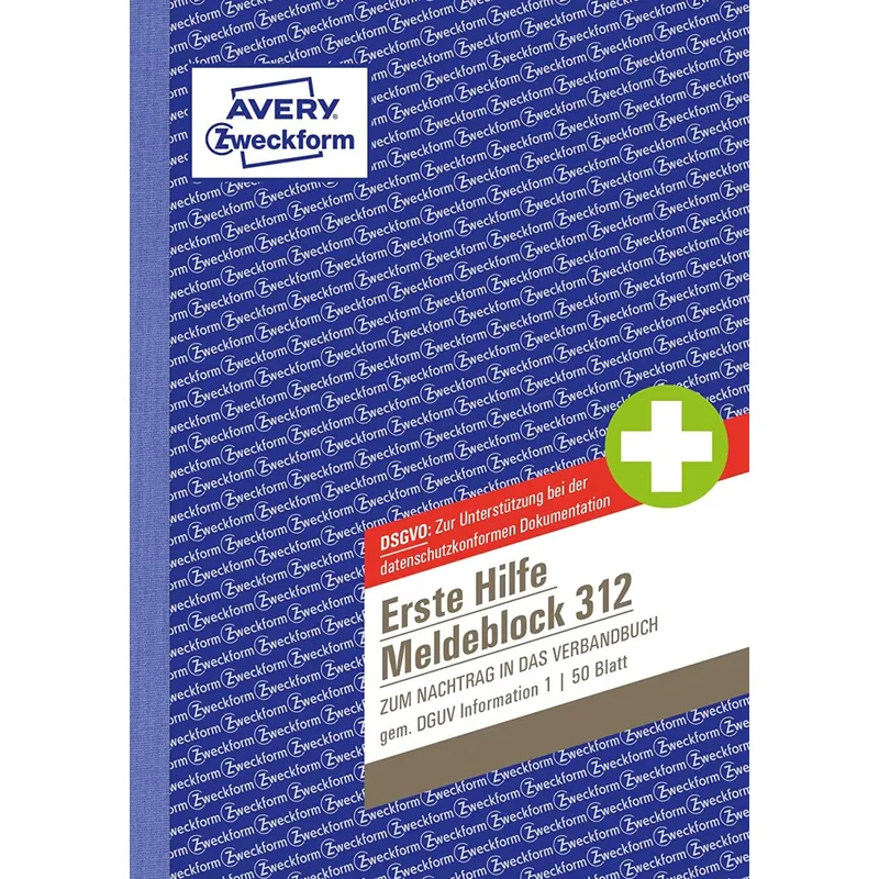 AVERY Zweckform 312 Erste Hilfe Meldeblock nach DGUV Information 204-020 (A5, 50 Originale, Verbandbuch zur Dokumentation von Unfällen/Hilfeleistungen im Betrieb, von Rechtsexperten geprüft)