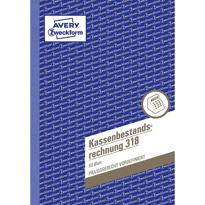 AVERY Zweckform 318 Kassenbestandsrechnung (A5, von Rechtsexperten geprüft, für Deutschland und Österreich zur ordnungsgemäßen, kostengünstigen Buchführung, 50 Blatt) weiß