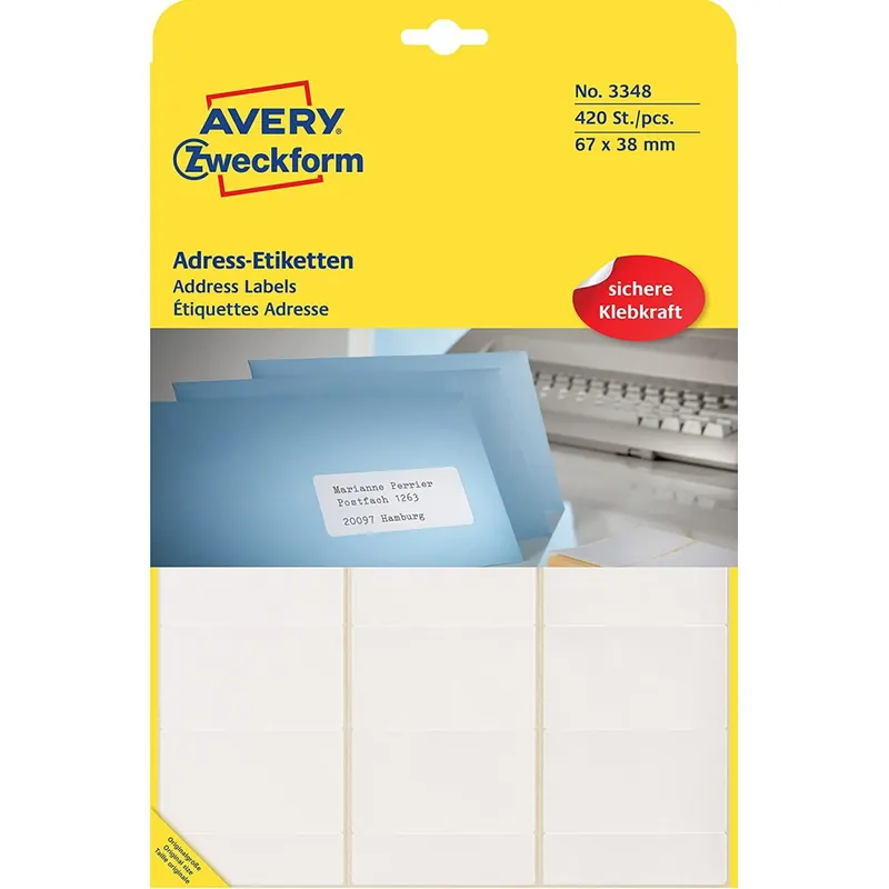 AVERY Zweckform 3348 Adress-Etiketten (Papier matt, 420 Etiketten, 67 x 38 mm) 1 Rolle weiß