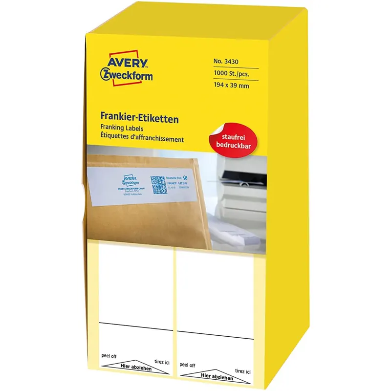 AVERY Zweckform 3430 Frankier-Etiketten (für Neopost, Papier matt, 194 x 39 mm) 1000 Stück weiß
