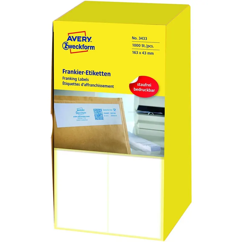 AVERY Zweckform 3433 Frankier-Etiketten (Papier matt, 1.000 Etiketten, 163 x 43 mm) 1 Pack weiß