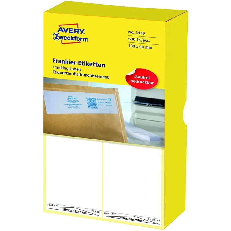 AVERY Zweckform 3439 Frankier-Etiketten (Papier matt, 500 Etiketten, 130 x 40 mm) 1 Pack weiß