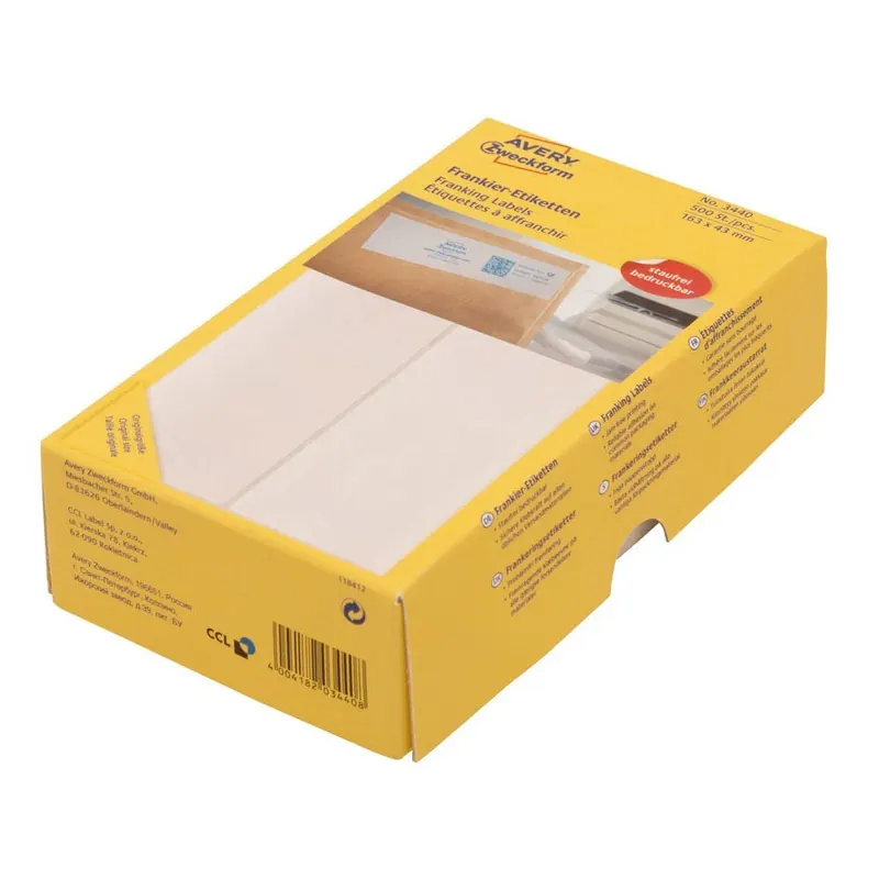 AVERY Zweckform 3441 Frankier-Etiketten (Papier matt, 500 Etiketten, 128 x 38 mm) 1 Pack weiß