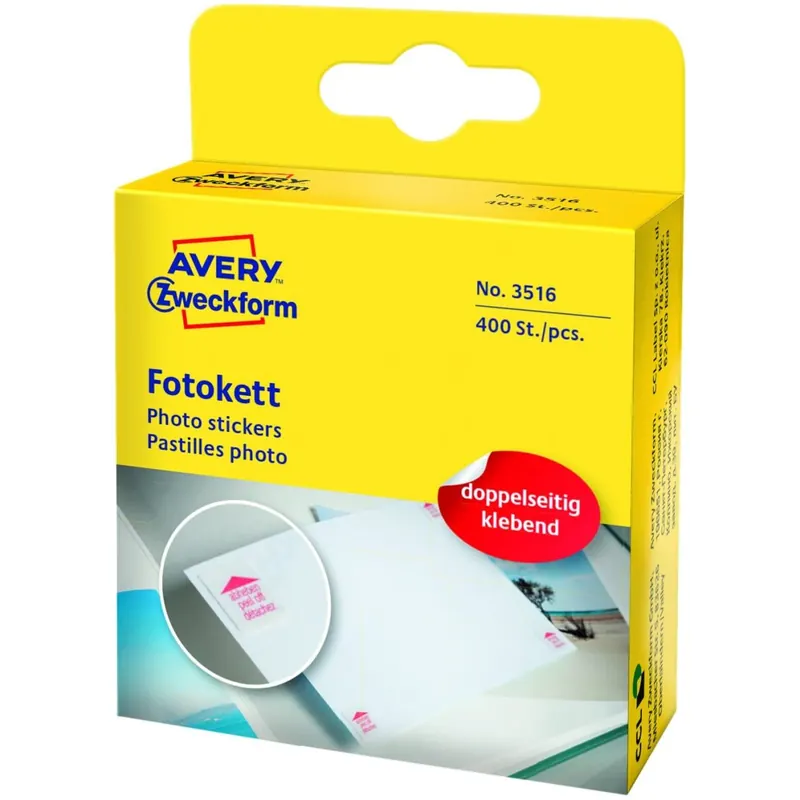 AVERY Zweckform 3516 Fotokleber 400 Stück (12x12mm, Fotoketts, Fotoaufkleber, doppelseitig selbstklebend, Klebepads für Scrapbooking, Fotoalbum, Bulletjournal, Bilder, im praktischen Spender) weiß