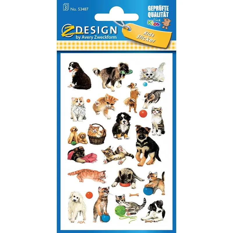 AVERY Zweckform 53487 Kinder Sticker Hunde Katzen 63 Aufkleber
