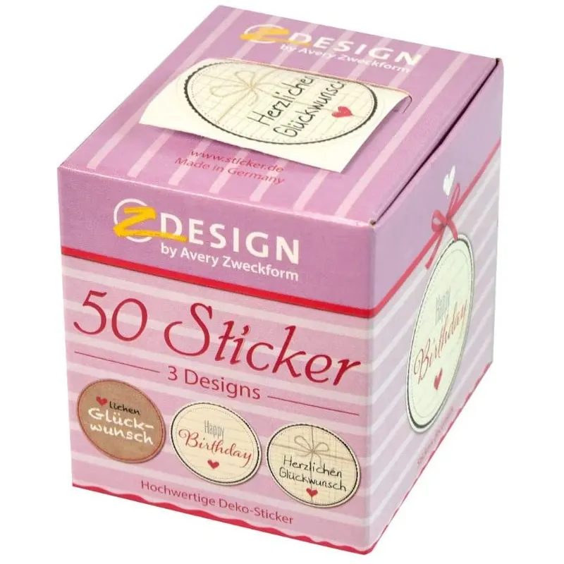 AVERY Zweckform 56814 Geschenkaufkleber Sticker auf Rolle 50 Stück (Etiketten, Papiersticker 38 mm im Spender, Glückwunsch, Happy Birthday, Herzlichen Glückwunsch, Karten, Einladung, Dekorieren)