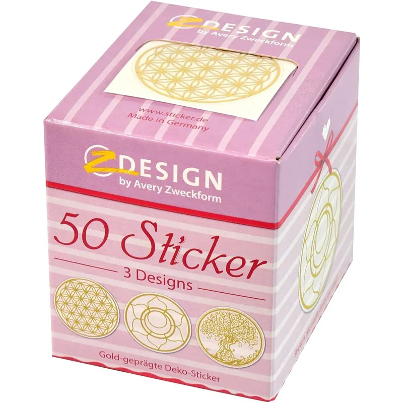 AVERY Zweckform 56817 Lebensblume Sticker auf Rolle 50 Stück (Aufkleber, Transparentfolie mit Goldprägung 38 mm im Spender, Geschenkanhänger, Blume des Lebens, Yoga, Einladungen, Glückwünsche)
