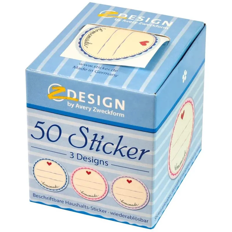 AVERY Zweckform 56819 Marmelade Sticker auf Rolle 50 Stück (Etiketten, Aufkleber für Selbstgemachtes, ablösbare selbstklebende Papiersticker 38 mm im Spender, beschriftbar, Geschenk, Einmachetiketten)