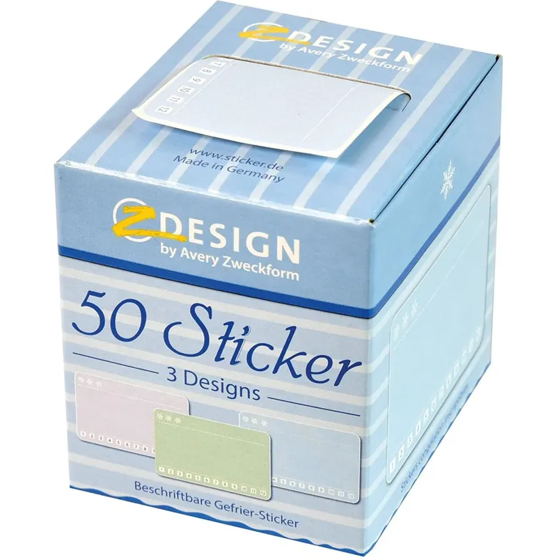 AVERY Zweckform 56822 Gefrieretiketten Sticker auf Rolle 50 Stück (Aufkleber, Papiersticker 38x58 mm im Spender, beschriftbar, bis zu -20°C, Haushaltsetikett, Tiefkühletikett, Einmachetikett)