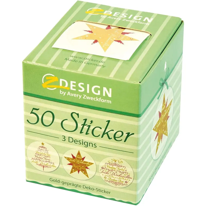 AVERY Zweckform 56825 Aufkleber Weihnachten 50 Stück (Weihnachtssticker, Papiersticker mit Silberprägung 38 mm im Spender, Merry Christmas, Karten, Einladungen, Weihnachtspost) Sticker auf Rolle