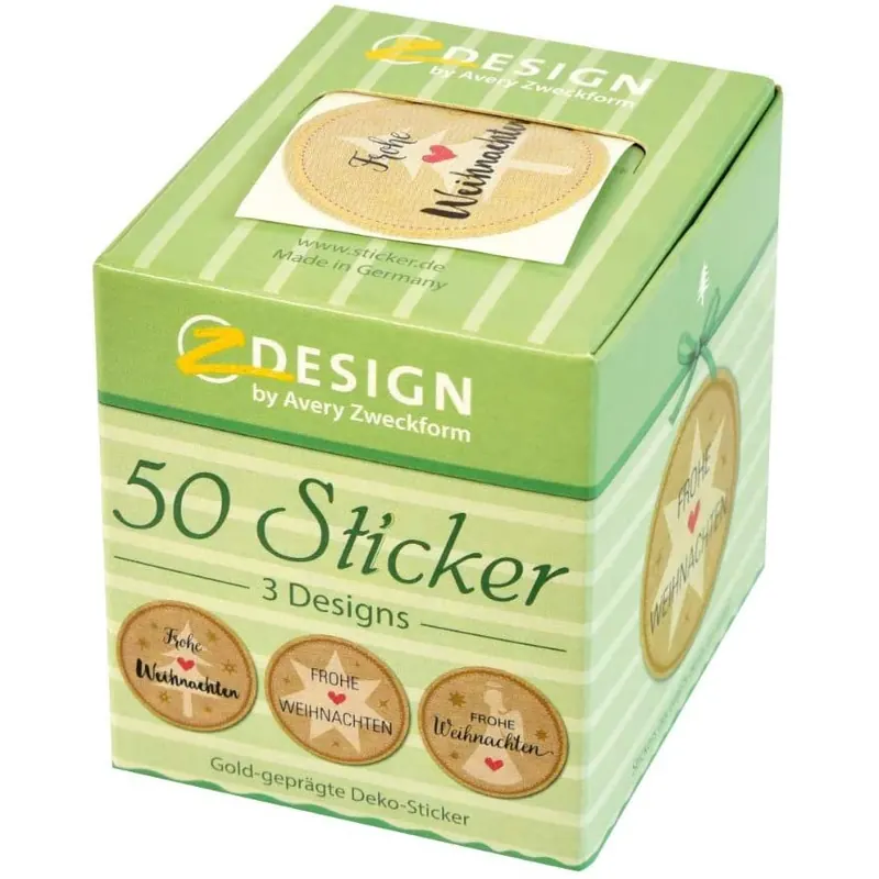 AVERY Zweckform 56827 Aufkleber Weihnachten 50 Stück (Weihnachtssticker, Papiersticker mit Goldprägung 38 mm im Spender, Frohe Weihnachten, Geschenk, Weihnachtspost) Sticker auf Rolle